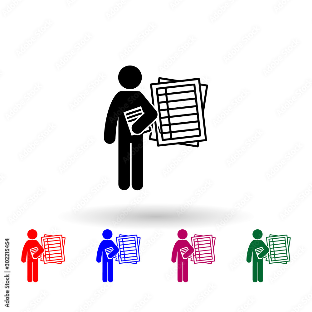 Poster man with accounts degree multi color icon. simple glyph, flat vector of student degree icons for ui 