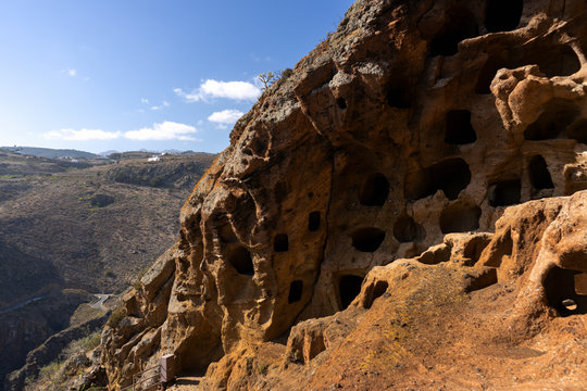 Aboriginal caves Cenobio de Valeron in Gran Canaria, Canary islands, Spain