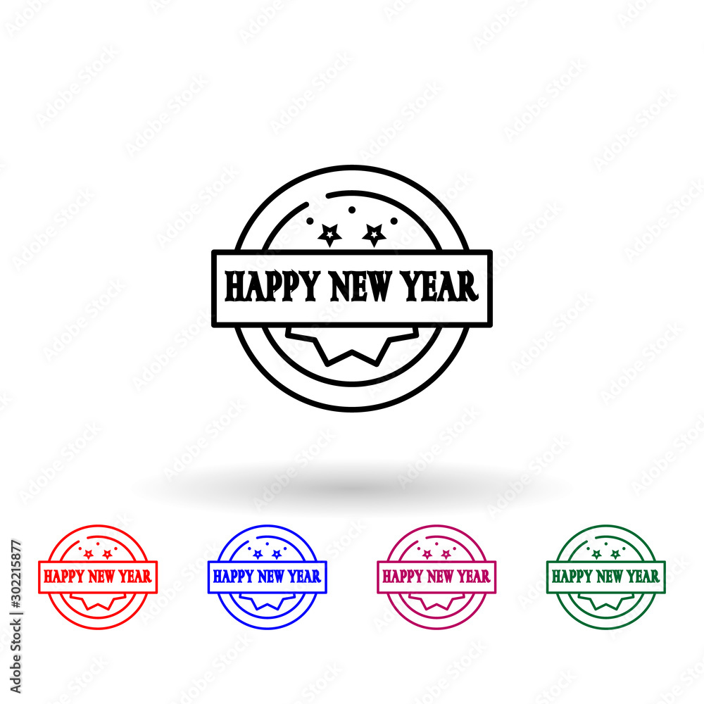 Poster happy new year 2019 stamp multi color icon. simple thin line, outline vector of stamp happy new year