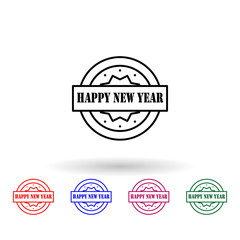 Happy new year 2019 stamp multi color icon. Simple thin line, outline vector of stamp happy new year icons for ui and ux, website or mobile application