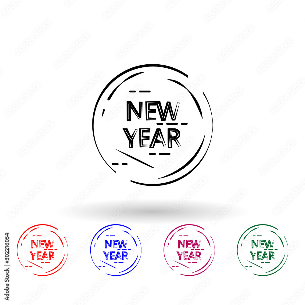 Poster new year stamp multi color icon. simple thin line, outline vector of stamp happy new year icons for 