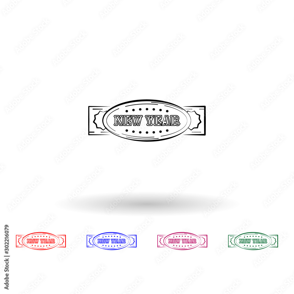 Poster new year stamp multi color icon. simple thin line, outline vector of stamp happy new year icons for 