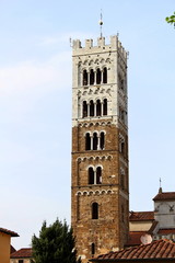 Fototapeta na wymiar Lucca, view of the bell tower of the Cathedral of San Martino or Duomo of Lucca from the city walls