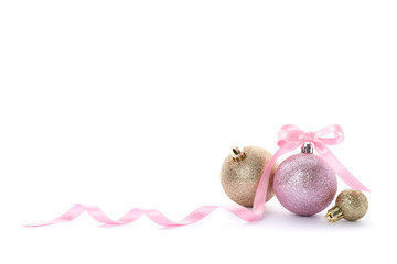Glittering Christmas baubles isolated on white background