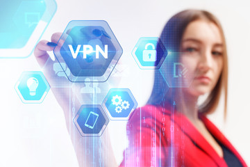 Business, Technology, Internet and network concept. Young businessman working on a virtual screen...