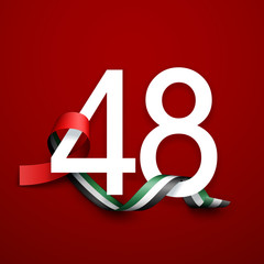 48 National day banner with realistic UAE ribbon flag. holiday illustration card 48 UAE National day Spirit of the union United Arab Emirates, Flat design Logo Anniversary Celebration Abu Dhabi Card