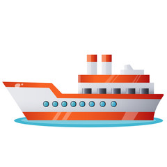 Obraz premium Color image of cartoon ship on a white background. Steamship. Water transport. Vector illustration of vehicle for kids.