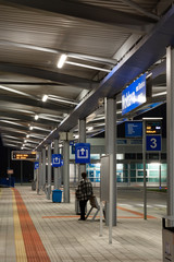 modern small railway station at night with modern Led lights