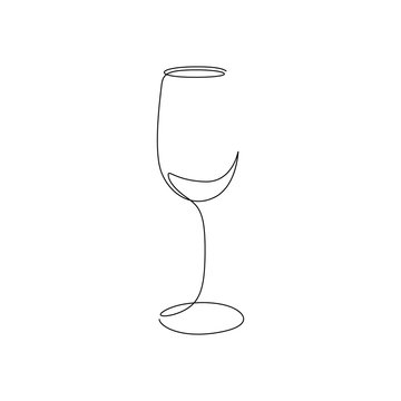 Continuous One Line Wine Glass Art. Vector