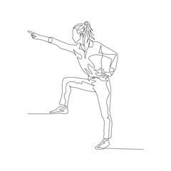 Continuous one line woman points forefinger forward. Vector
