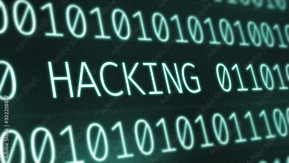 Leinwandbilder Binary code digits background with hacking inscription