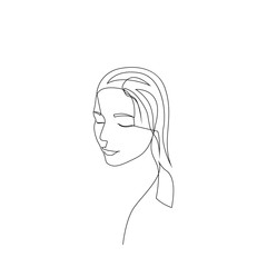 Continuous one line woman face portrait. Vector