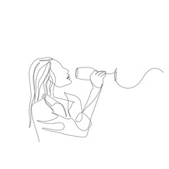 Continuous one line woman tastes wine. Degustation, tasting. Vector