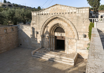 The entrance to theTomb of the Virgin on foot of the mountain Mount Eleon - Mount of Olives in East Jerusalem in Israel