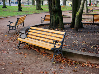 benches on the street of Lviv, Ukraine