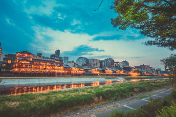 Kyoto Sunset Landscape , Japan along the Kamo River