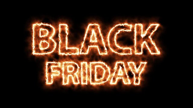 fire Black Friday animation. Sales and discounts. burning text black friday on black background banner 4K video. 