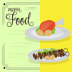 Chicken leg and skewer. Food menu - Vector illustration