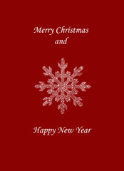 Fototapeta na wymiar White snowflake on red background. Happy New Year and merry Christmas. Postcard for the holiday.