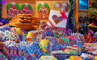 Old Riga Christmas market and traditional gingerbread cookies for sale