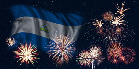 Fireworks and flag of Nicaragua