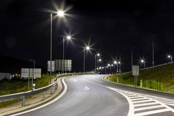 night empty road with modern LED street light