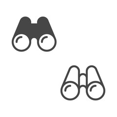 Binoculars icon. Set of binoculars icons in flat and outline design style isolated on white background. Vector EPS10.