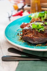fondant beef paleron and its juice at the winemaker