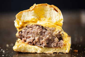 halved american cheese hamburger