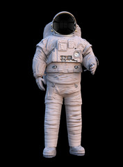 astronaut, standing spaceman isolated on black background