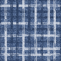 Fototapeta na wymiar Grid faded denim texture Vector background. Checkered frayed Jeans fabric seamless pattern