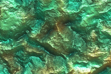 Abstract background volumetric texture mountain sparkling rock in green gold and blue