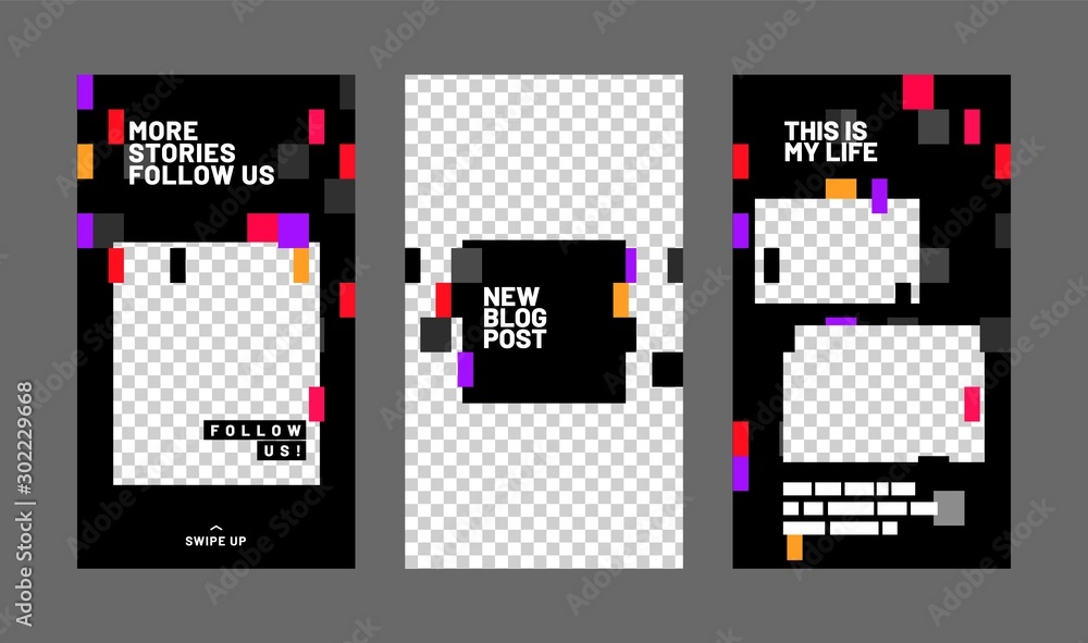 Poster set of minimalistic stories for social media. pack for creating your unique content. story mockup.