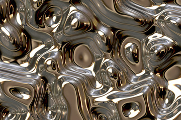 Silver and gold abstract background with ripple effect on liquid metal
