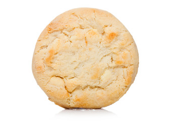 Fototapeta na wymiar White chocolate biscuit cookie on white background.
