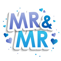 MR & MR blue and purple vector typography banner with hearts