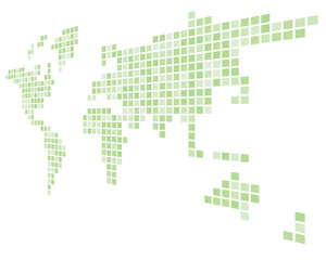 Obraz premium Pixelized map of World. Side perspective. Black vector map