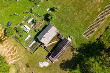 Beautiful small green village from above