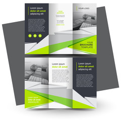 Brochure design, brochure template, creative tri-fold, trend brochure polygon green color
