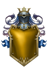 Beautiful fantasy heraldic shield with ornate helmet