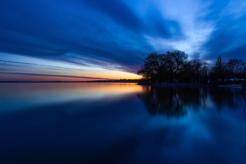 Beautiful sunset light over lake Balaton of Hungary