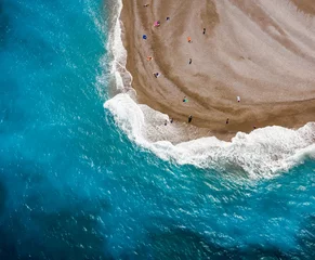 Möbelaufkleber beautiful arc of the coastline with turquoise colored sea and clear water, sandy beach, view from above with drone © vladimircaribb
