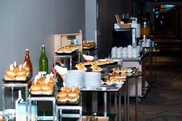 Snack set of people group catering buffet food indoor in luxury, Inside the hotel.