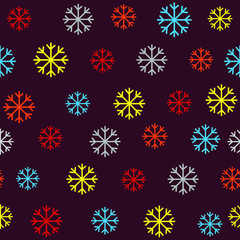 Vector illustration with bright snowflakes on dark background
