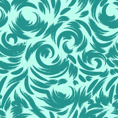 Vector pattern in turquoise color. Marine seamless motif made of splashes and waves. Texture of spirals of curls and swirl.