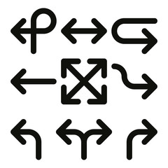 Set of arrows. Simple thick black line arrow design. Flat vector icons