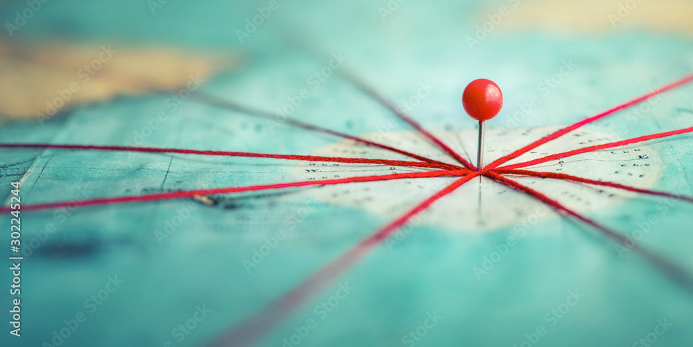 Wall mural find your way. location marking with a pin on a map with routes. adventure, discovery, navigation, c