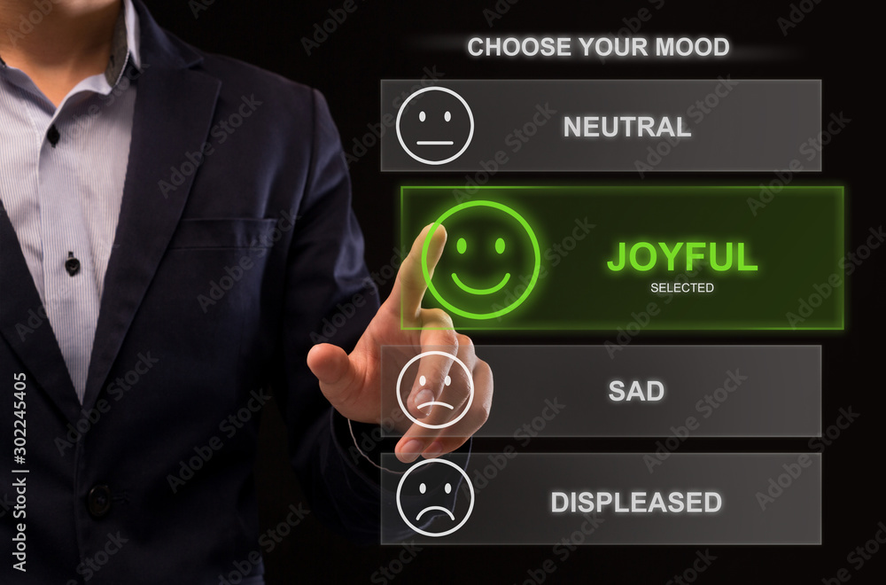 Aufkleber unrecognizable man using selecting his mood online