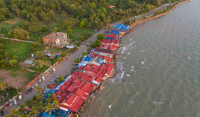 Fototapeta na wymiar Aerial View to the beach in Kep town, Cambodia