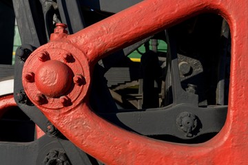 Close-up detail of an old Soviet steam locomotive